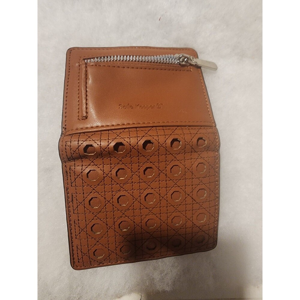 Safe Keeper Terra-Cotta Compact Trifold Wallet - Quilted Geometric Cutouts,